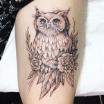 Tattoos - Owl on Thigh- Instagram @michaelbalesart - 123565